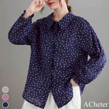 【ACheter】春季大碼棉麻波點娃娃襯衫上衣# 111827(現貨+預購)
