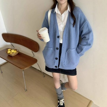 隔日到貨 保暖 厚磅 口袋針織外套 V領針織外套 保暖外套 開衫外套 針織衫 針織外套 排釦針織外套