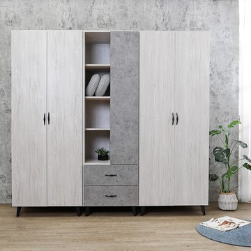 柏蒂家居-瑪洛7.1尺多功能收納衣櫃組合-四吊桿+二抽屜+多層收納格