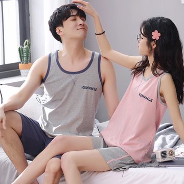 貓人情侶睡衣裝一男一女夏季2025年新款背心純棉無袖家居服套裝薄