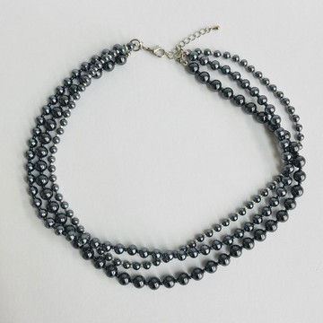 玻璃珍珠與珠飾混搭三圈項鍊 / 約 44cm + 5cm / 灰混色 / R / made in japan