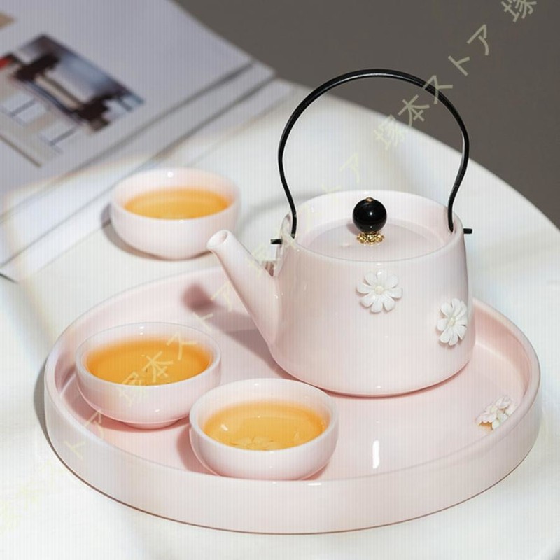 かわいい花柄の茶器5点セット 湯呑 急須 ポット 茶器 オシャレ食器 