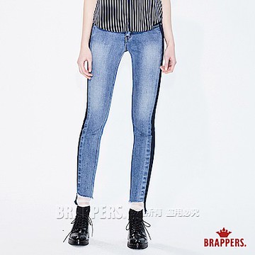 BRAPPERS 女款 新美腳系列-女用外縫拼色搭配褲口剪裁窄管褲-藍