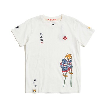 江戶勝 日系 女裝 勝太郎系列 勝太郎高蹺短袖T恤(米白色) #上衣