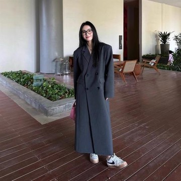 高級感氣質高個子超加長到腳踝寬松顯瘦正肩西裝大衣風衣外套女