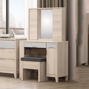 【MUNA 家居】奧蘭多橡木雙色2.6尺鏡台/含椅