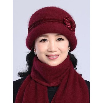 秋冬天中老年人帽子女保暖毛線帽奶奶老人帽子冬季中年媽媽帽圍巾