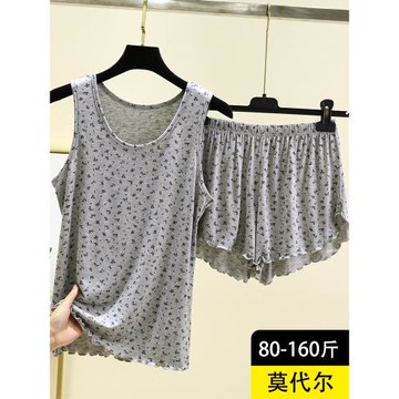 2025春夏莫代爾背心套裝女大碼家居無袖睡衣寬松上衣短褲兩件套