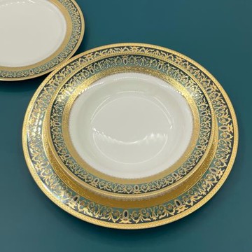 NAMES 外貿出口浮雕金奢華西餐盤迪拜牛扒盤高檔餐廳骨瓷平盤套裝