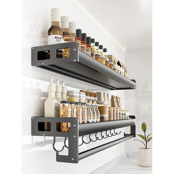 廚房調料架子壁掛式槍灰色置物架油鹽醬醋收納架家用免打孔調味架