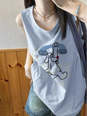 純棉吊帶 夏季背心 無袖背心女 運動坎肩背心無袖t卹女夏設計感小眾外穿籃球服掛脖上衣 6Y