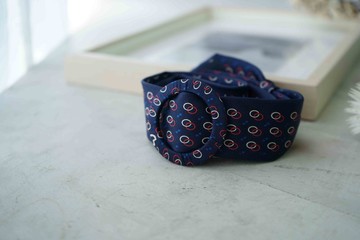 古董領帶改製腰帶-mila schon100%silk-原子力量-藍-腰帶髮箍