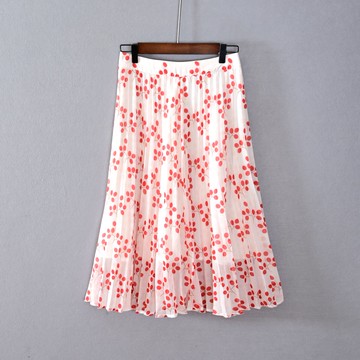 文藝A字裙中長裙花色有內襯印花半身裙子顯瘦潮
