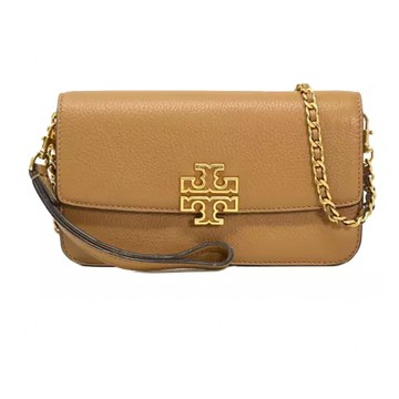 【TORY BURCH】雙T-LOGO皮革鏈條斜背包-駝