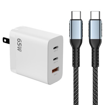 DTAudio 聆翔 65W 氮化鎵充電頭 + 100W TYPE-C 快充線 2m  黑色 + 白色  1個