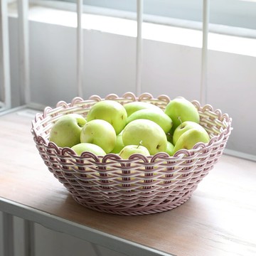手編編織零食籃水果盤 簡約現代干果糖果籃圓形 仿藤編饅頭面包筐