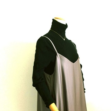 緞面吊帶背心喇叭形超長連衣裙卡其色摩卡咖啡色定制