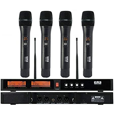 EMB EMIC2500 Wireless Microphone System 4-Channel UHF Cordless Mic Set with Four Handheld Mics, All Metal Build, Fixed Frequency, Long Range 260ft, Id