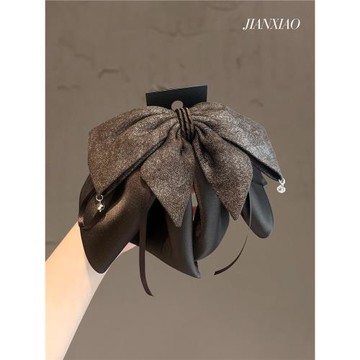 法式復古暈染蝴蝶結發夾氣質輕奢水鉆馬尾夾秋冬新款鯊魚夾子頭飾