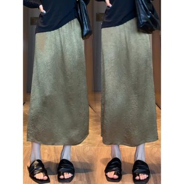 (免運)醋酸緞面半身裙女2025夏季新款垂感中長款后開叉冰絲時尚a字裙子