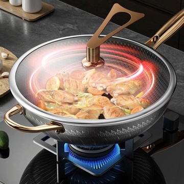 316不銹鋼炒鍋不粘鍋炒菜鍋雙面蜂平底鍋無涂層電磁爐燃氣灶家用