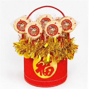 三太子麥芽餅 小禮籃10支入 中壇元帥拜拜祝壽 扎絲簡版