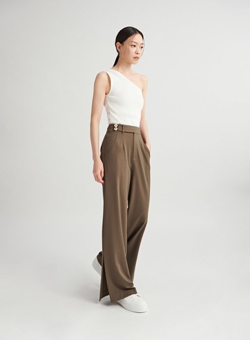 時髦腰頭雙釦側開衩西裝褲