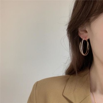 因缺斯汀s925銀針鍍金極簡金屬鋯石耳圈顯臉瘦交叉百搭耳釘氣質女