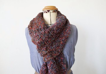 Lan毛線圍巾(紅橘褐系花紗)