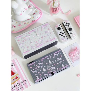 原創switch oled保護殼碎花蝴蝶NS游戲機保護套硬殼軟手柄配件