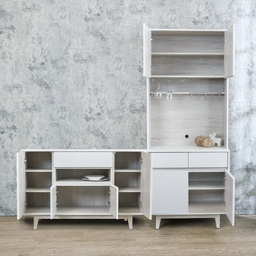 Boden-克萊妮6.7尺L型餐櫃組合(2.7尺收納高餐櫃+4尺碗盤置物矮櫃)-81x40x198cm