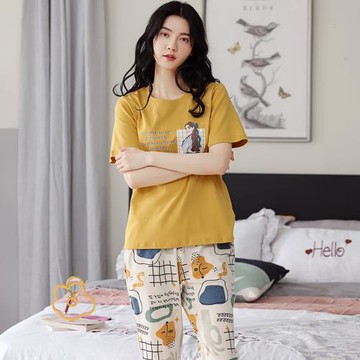 2025年新款短袖睡衣女純棉夏季可愛全棉家居服七分褲薄款夏天套裝