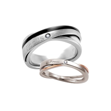 鑽石14K金白鋼對戒 愛的聚焦 戒指