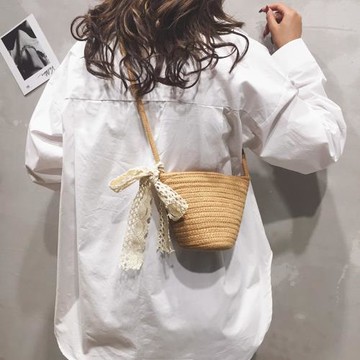 草編包包女包新款2025少女迷你編織水桶包沙灘夏天百搭單肩斜挎包