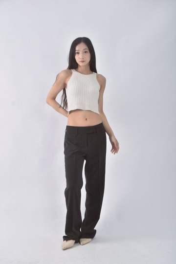 (M) 【國泰航空永續合作】theme高腰質感條紋灰色長褲