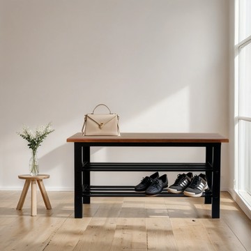 Doaa-HOME 舒適家居｜穿鞋椅【胡桃木紋 黑/白大理石紋】