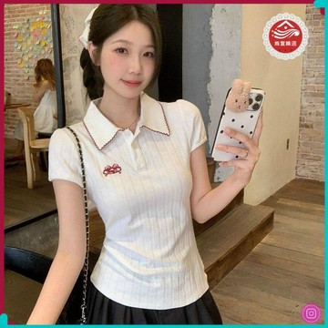 🏵️秋季上新🏵️設計感小衆刺繡polo短袖T恤女夏季新款2026學院風翻領正肩上衣