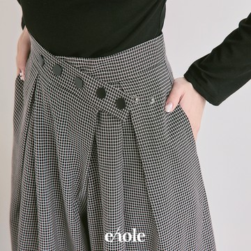 斜排調整釦格紋長褲
