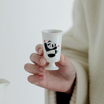 小熊貓白瓷高足茶杯家用聞香聚香杯簡約陶瓷品茗杯功夫主人杯單杯