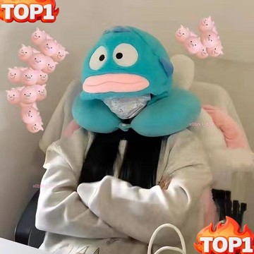下殺價 動漫卡通魚怪漢頓連帽U型枕午睡娃娃屋 搞怪娃娃 可愛娃娃 搞笑娃娃 動漫卡通魚怪漢頓連帽 午睡神器
