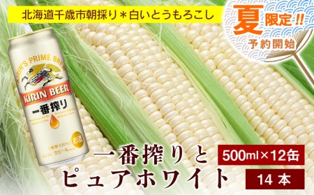 2024年夏発送 キリン一番搾り 500ｍl 12缶＆白いとうもろこしピュアホワイト14本