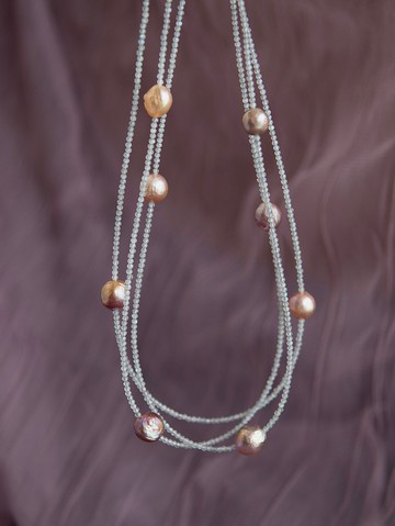 繾綣 - 彩色巴洛克珍珠灰月光拉長石項鏈鎖骨鏈
