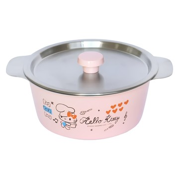 Sanrio 三麗鷗 Hello Kitty 凱蒂貓 16CM 不鏽鋼獨享鍋 OT-2116  粉色 + 銀色  1個