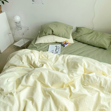 床上床單四件套純棉全棉100夏季被罩純色床單裸睡北歐風ins森系女