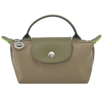 LONGCHAMP LE PLIAGE GREEN系列撞色再生尼龍手提水餃化妝包(朝鮮薊綠)