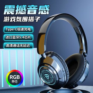 新款國潮發光圖案頭戴式耳機重低音無線藍牙電競聽歌耳機工廠直銷