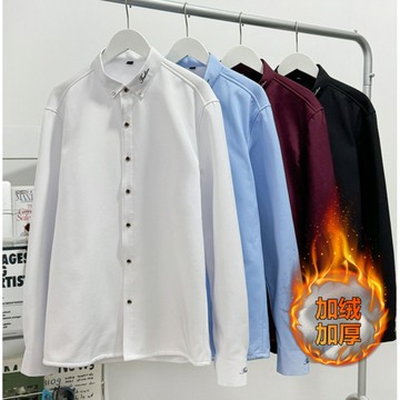 素色長袖襯衫 重磅shirt 內刷毛加絨加厚寬鬆襯衫 御寒保暖落肩襯衫 男生休閒冬天外套 襯衫女生 韓系不皺襯衫設計韓版