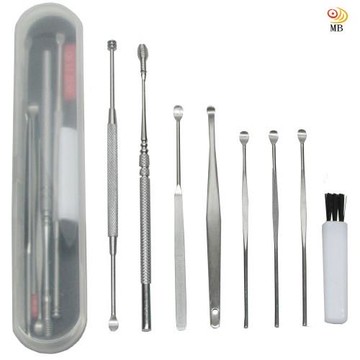 月陽8件式不銹鋼彈力螺旋安全耳勺耳扒棒組(E89S)