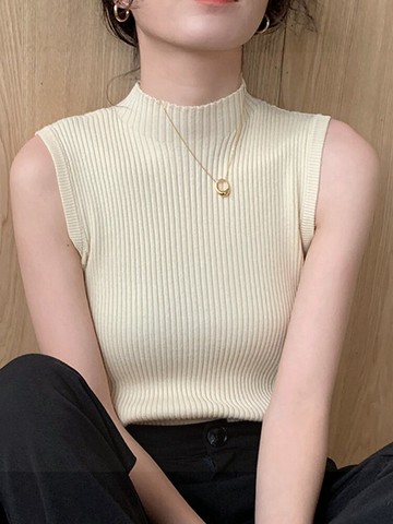 半高領針織吊帶女性感上衣春秋外穿無袖西裝內搭打底短款背心秋冬