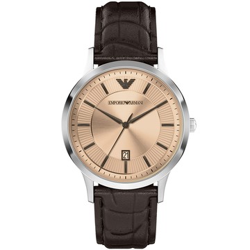 EMPORIO ARMANI 亞曼尼 Archetipo 復古紳士大三針手錶-琥珀色/43mm AR11783
